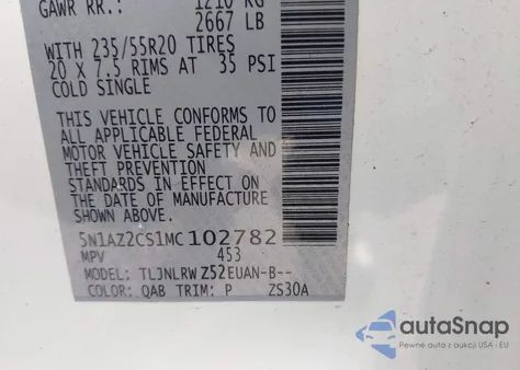 2021 Nissan Murano Sl Intelligent Awd из США, поврежденный, VIN 5N1AZ2CS1MC102782